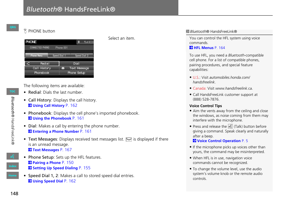 Bluetooth® handsfreelink, P148), 2 bluetooth ® handsfreelink® p. 148 | Bluetooth ® handsfreelink | HONDA 2013 Civic Navigation User Manual | Page 149 / 212