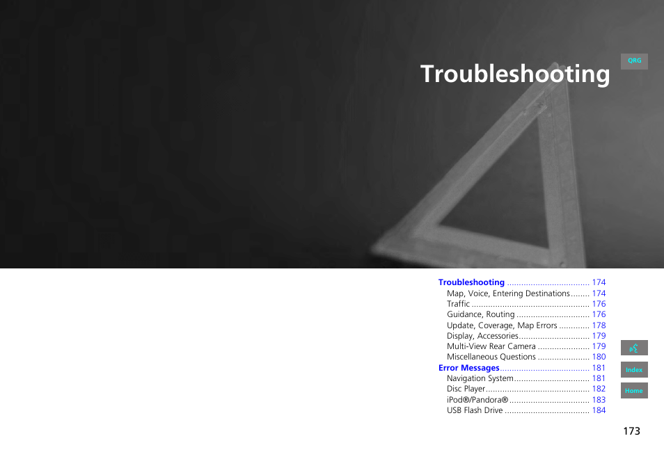 Troubleshooting, 2 troubleshooting p. 173, P.173 | P173) | HONDA 2013 Civic Navigation User Manual | Page 174 / 212