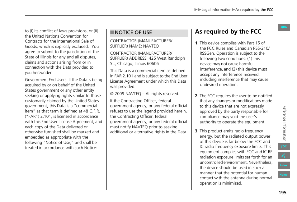 As required by the fcc | HONDA 2013 Civic Navigation User Manual | Page 196 / 212