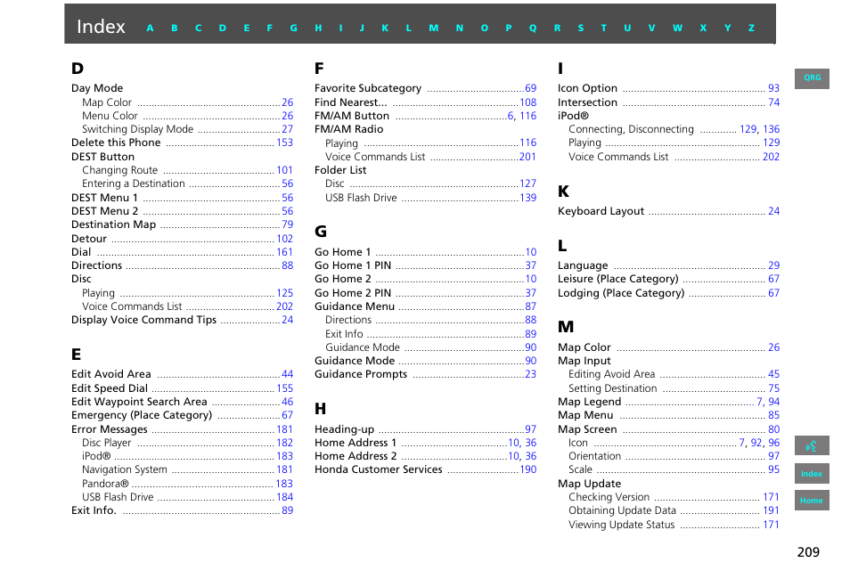 Index | HONDA 2013 Civic Navigation User Manual | Page 210 / 212