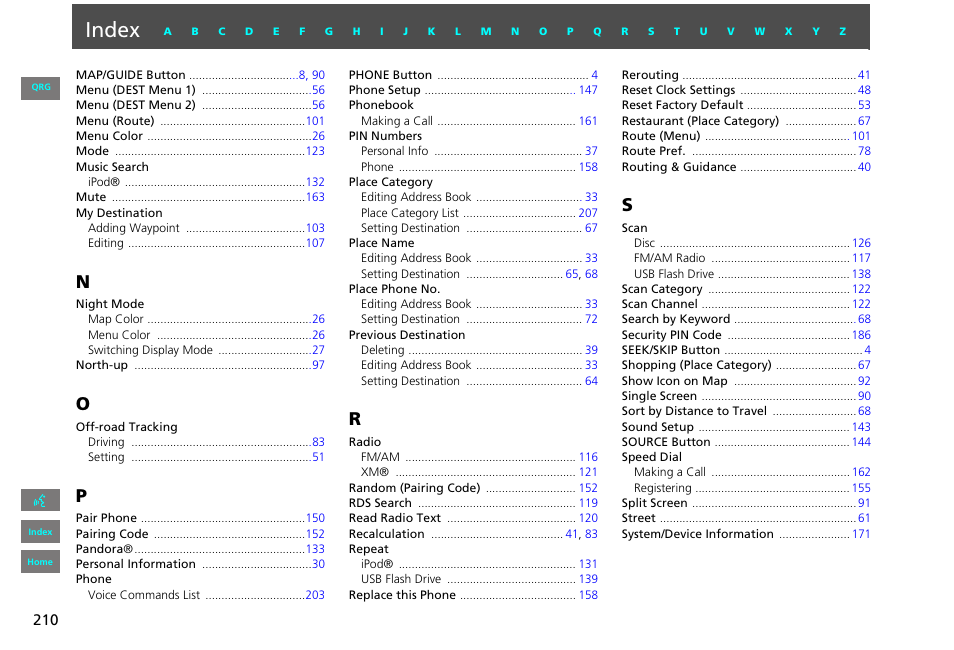 Index | HONDA 2013 Civic Navigation User Manual | Page 211 / 212