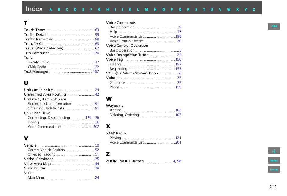 Index | HONDA 2013 Civic Navigation User Manual | Page 212 / 212