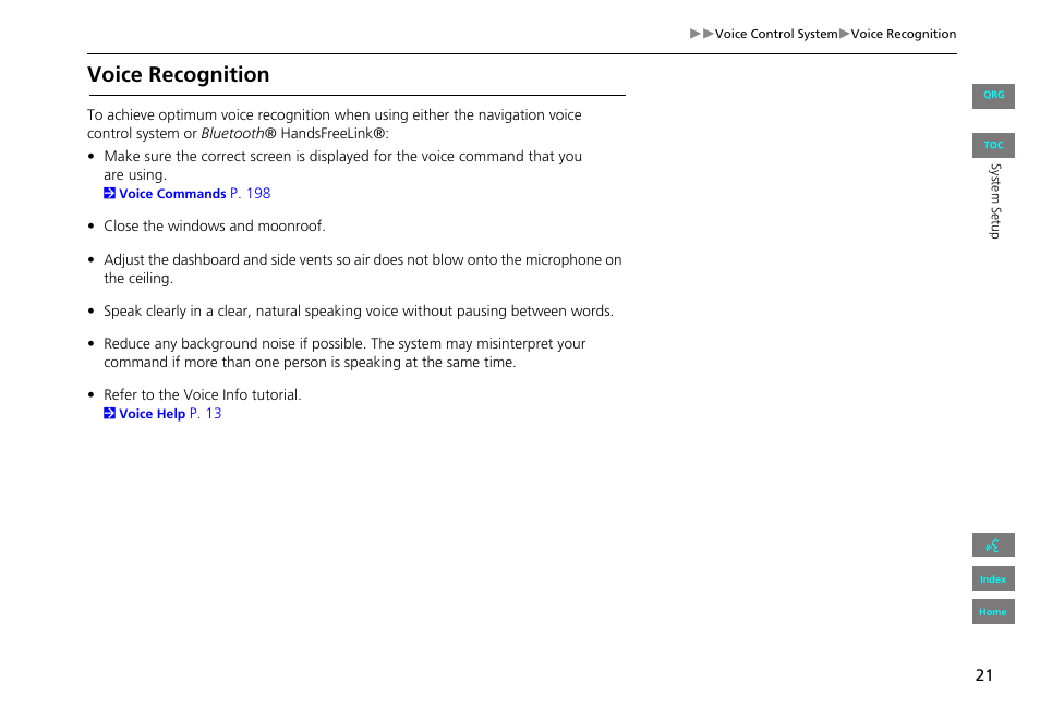 Voice recognition | HONDA 2013 Civic Navigation User Manual | Page 22 / 212