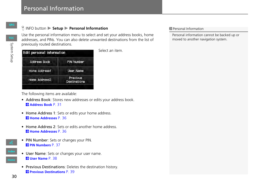 Personal information | HONDA 2013 Civic Navigation User Manual | Page 31 / 212