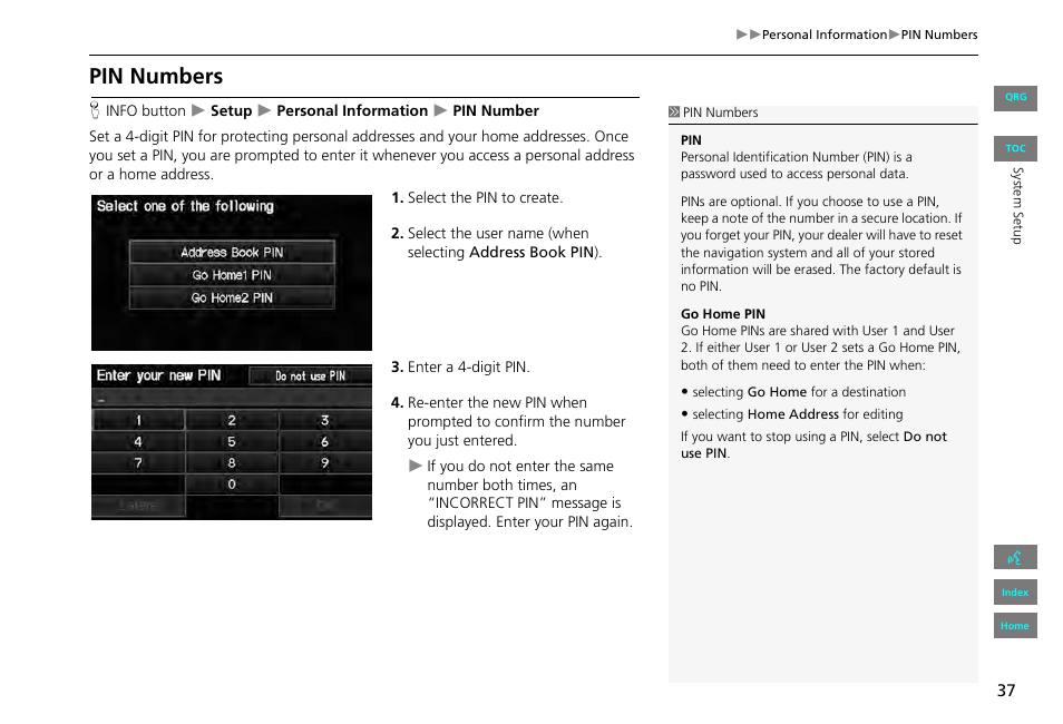 Pin numbers, 2 pin numbers, P. 37 | HONDA 2013 Civic Navigation User Manual | Page 38 / 212