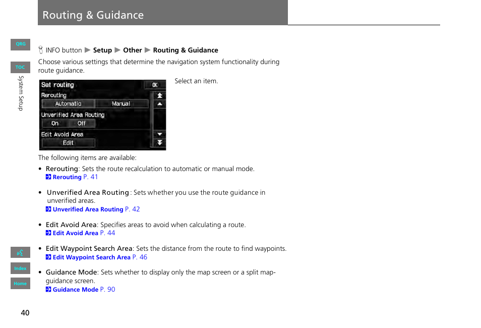 Routing & guidance | HONDA 2013 Civic Navigation User Manual | Page 41 / 212