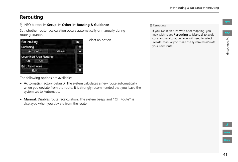 Rerouting, 2 rerouting, P. 41 | HONDA 2013 Civic Navigation User Manual | Page 42 / 212