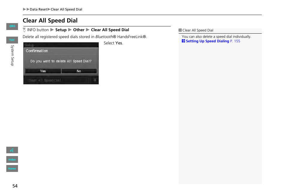 Clear all speed dial | HONDA 2013 Civic Navigation User Manual | Page 55 / 212