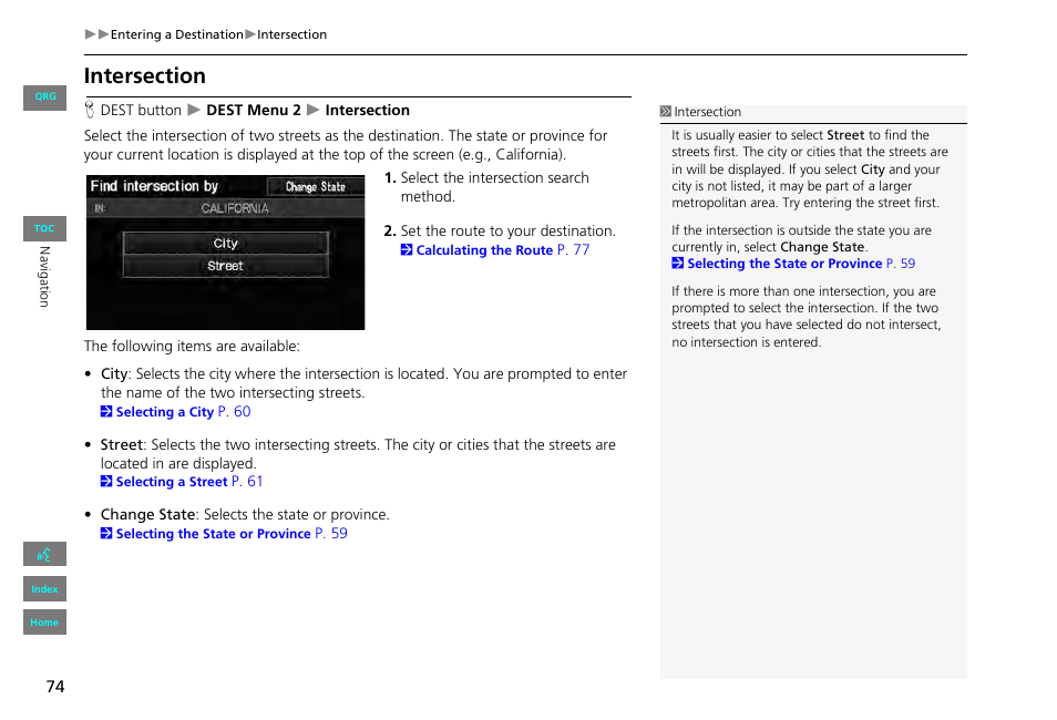 Intersection, 2 intersection, P. 74 | HONDA 2013 Civic Navigation User Manual | Page 75 / 212