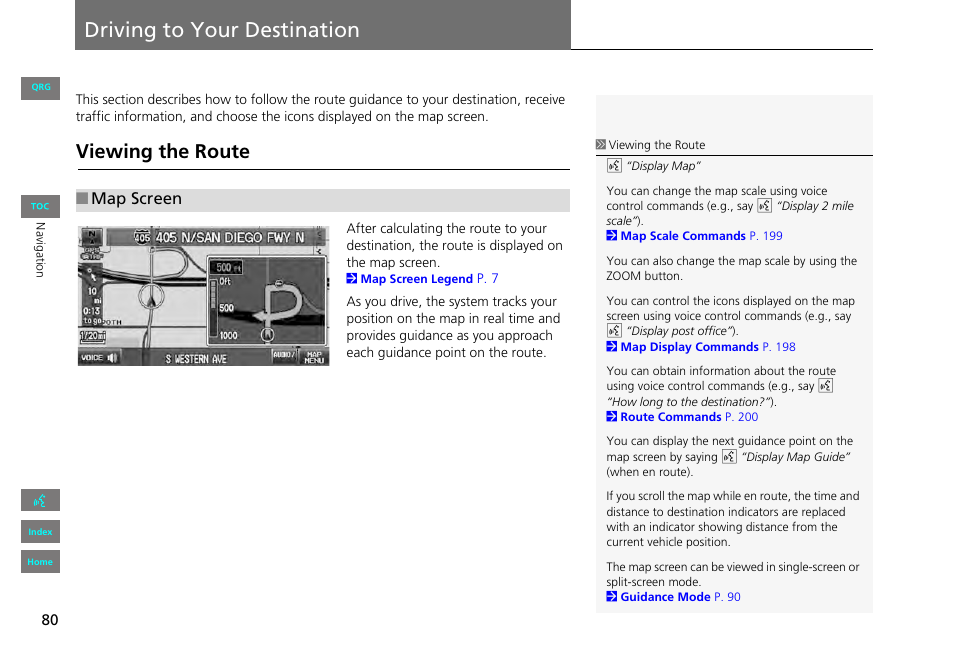 Driving to your destination, Viewing the route, P80) | 2 driving to your destination, P. 80 | HONDA 2013 Civic Navigation User Manual | Page 81 / 212