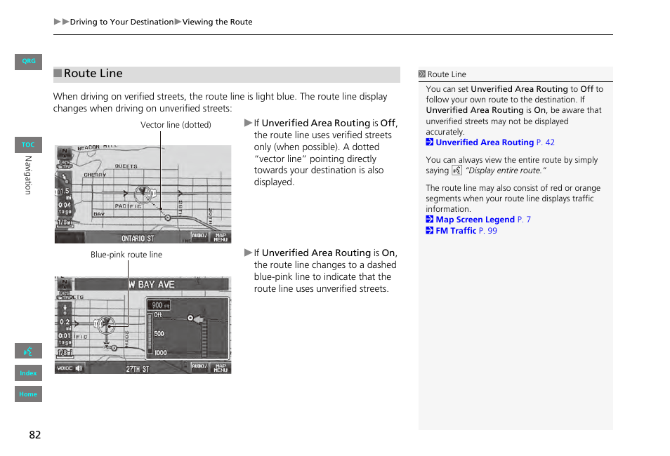 P82), 2 route line, P. 82 | Route line | HONDA 2013 Civic Navigation User Manual | Page 83 / 212