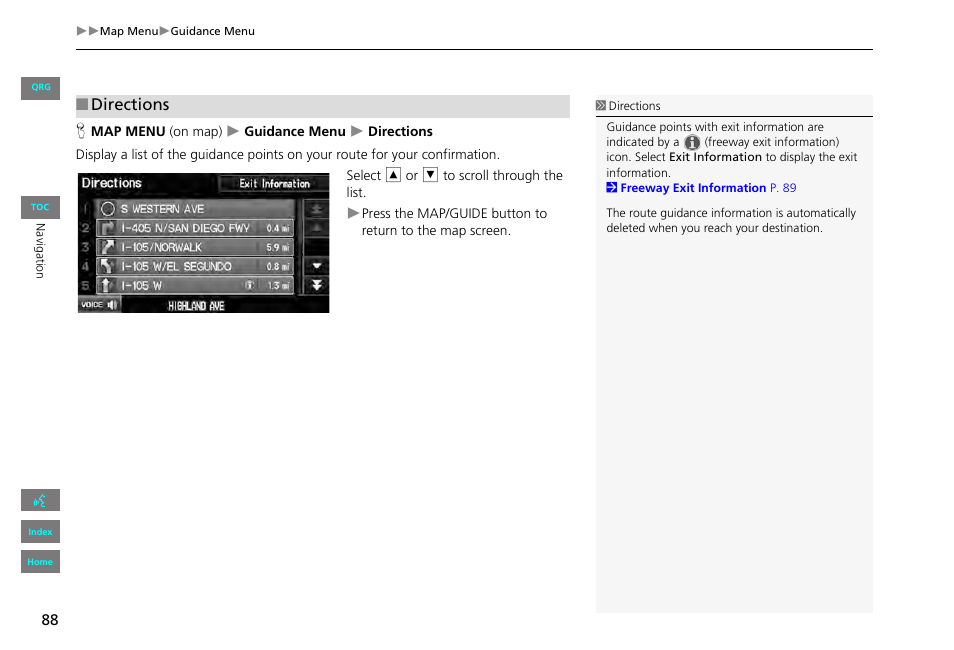 2 directions, P. 88, Directions | HONDA 2013 Civic Navigation User Manual | Page 89 / 212