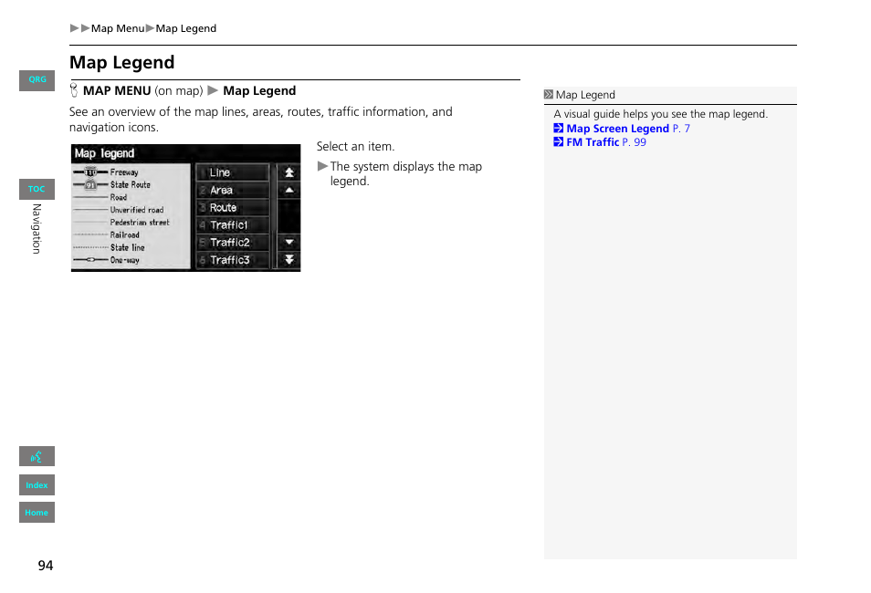 Map legend, 2 map legend, P. 94 | HONDA 2013 Civic Navigation User Manual | Page 95 / 212