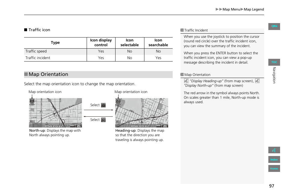 P97), Map orientation | HONDA 2013 Civic Navigation User Manual | Page 98 / 212