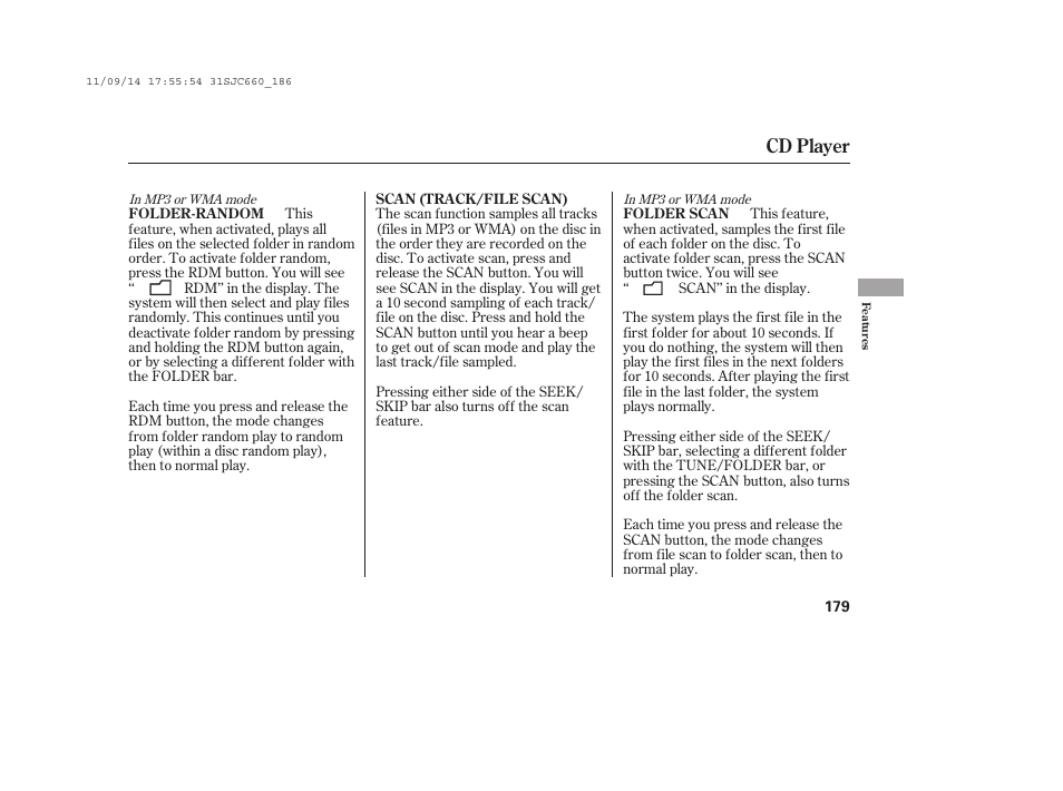 Cd player | HONDA 2012 Ridgeline User Manual | Page 187 / 430