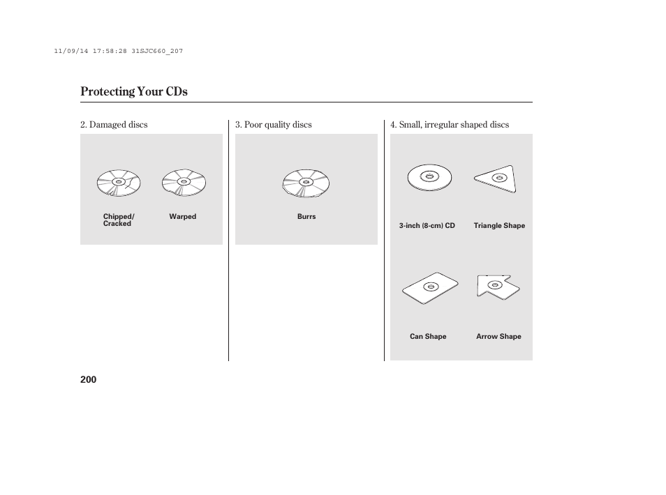 Protecting your cds | HONDA 2012 Ridgeline User Manual | Page 208 / 430