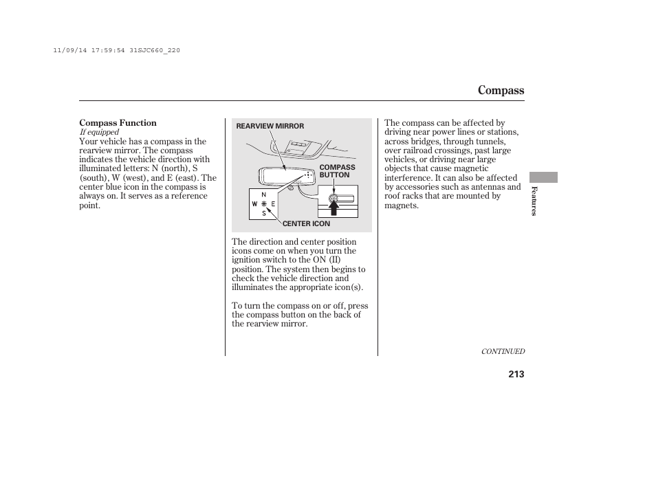 Compass | HONDA 2012 Ridgeline User Manual | Page 221 / 430