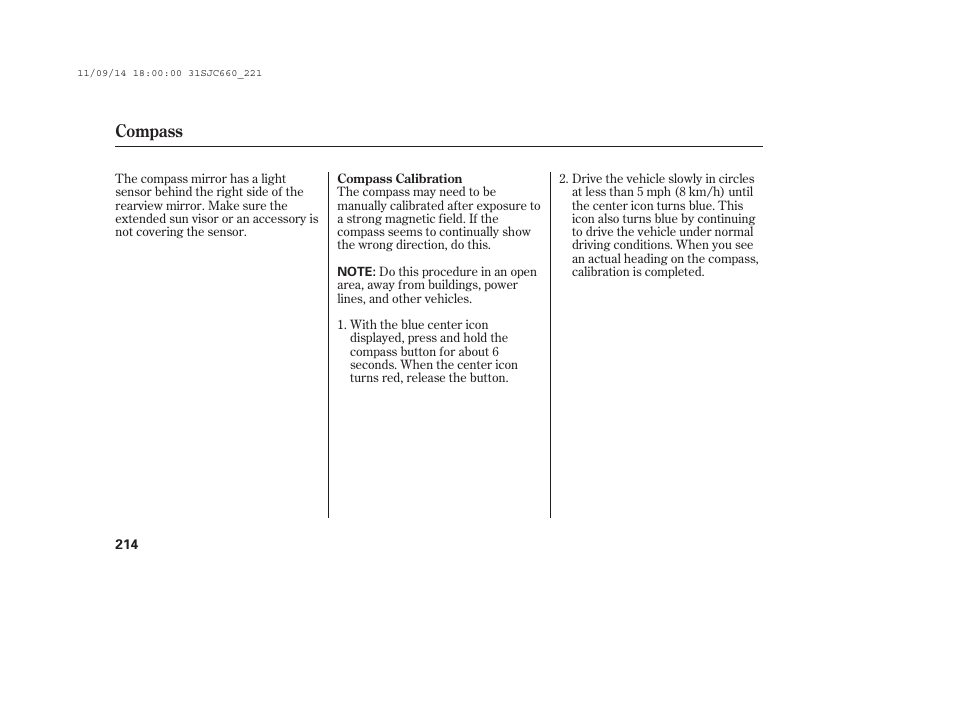 Compass | HONDA 2012 Ridgeline User Manual | Page 222 / 430