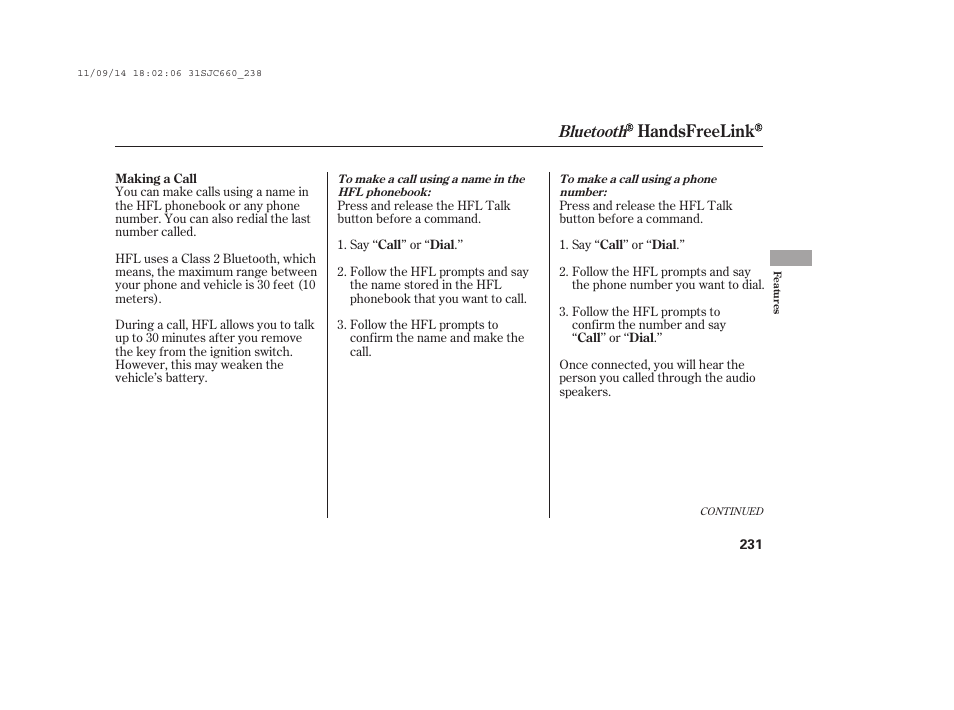 Handsfreelink, Bluetooth | HONDA 2012 Ridgeline User Manual | Page 239 / 430