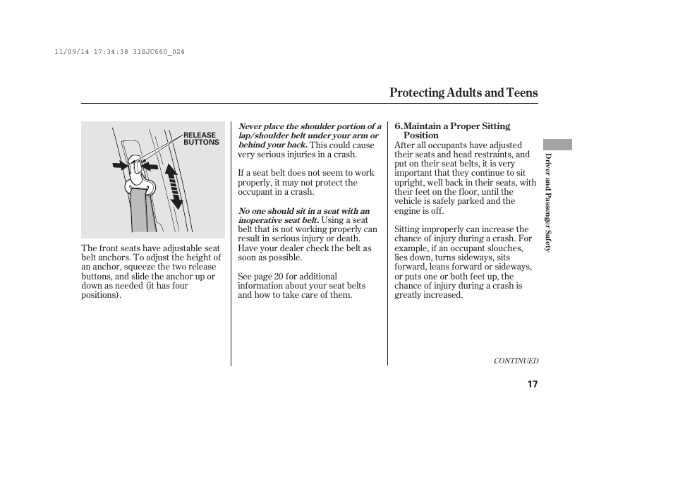 Protecting adults and teens | HONDA 2012 Ridgeline User Manual | Page 25 / 430