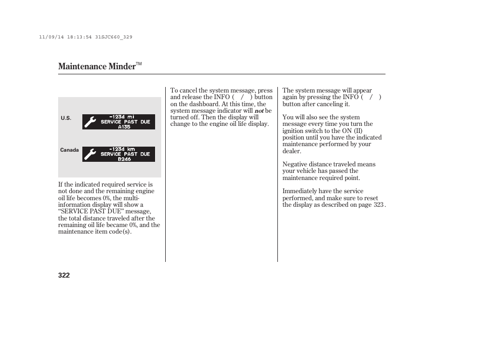 Maintenance minder | HONDA 2012 Ridgeline User Manual | Page 330 / 430