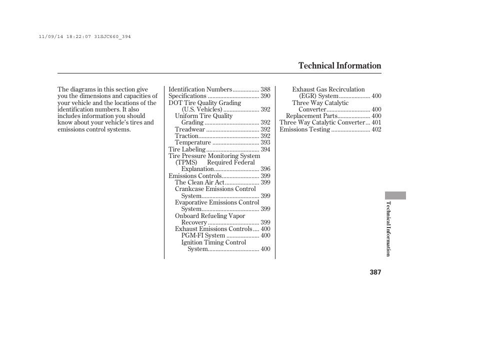 Technical information | HONDA 2012 Ridgeline User Manual | Page 395 / 430