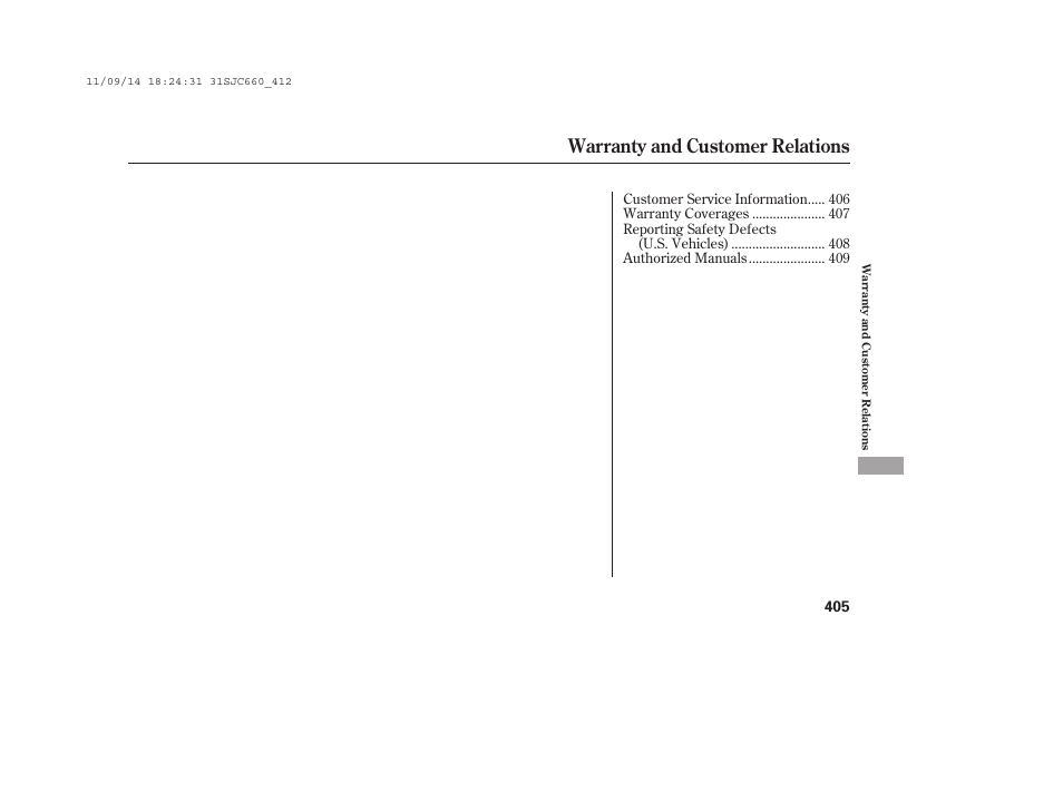 Warranty and customer relations | HONDA 2012 Ridgeline User Manual | Page 413 / 430