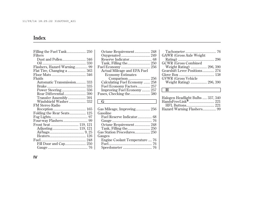 Index | HONDA 2012 Ridgeline User Manual | Page 422 / 430