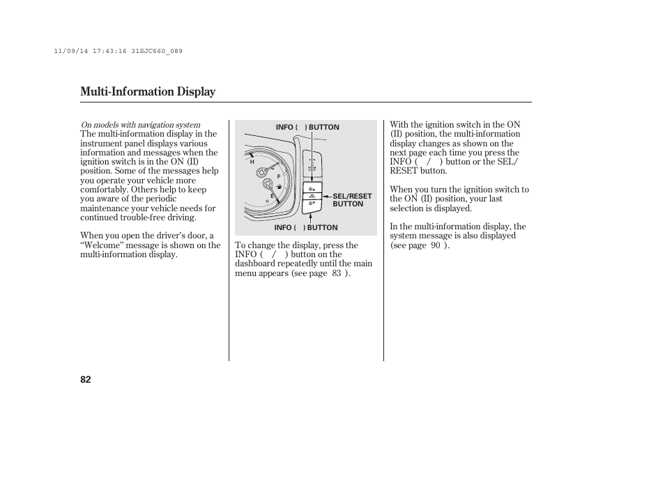 Multi-information display | HONDA 2012 Ridgeline User Manual | Page 90 / 430