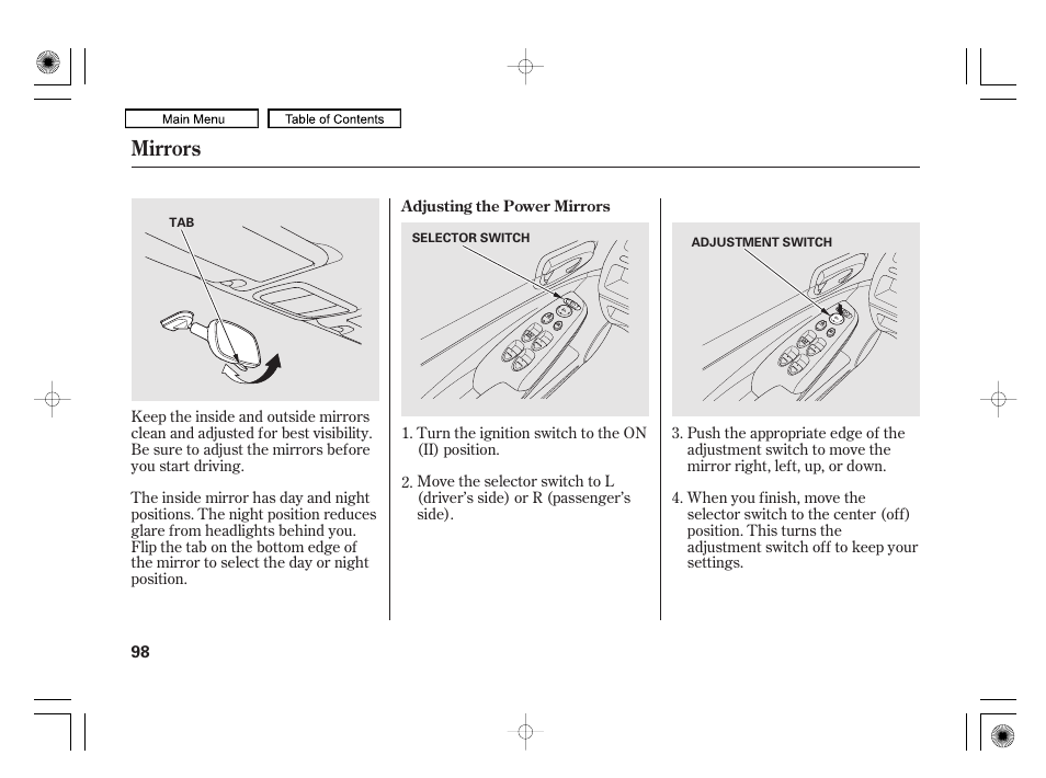 Mirrors | HONDA 2010 Civic Hybrid User Manual | Page 101 / 368