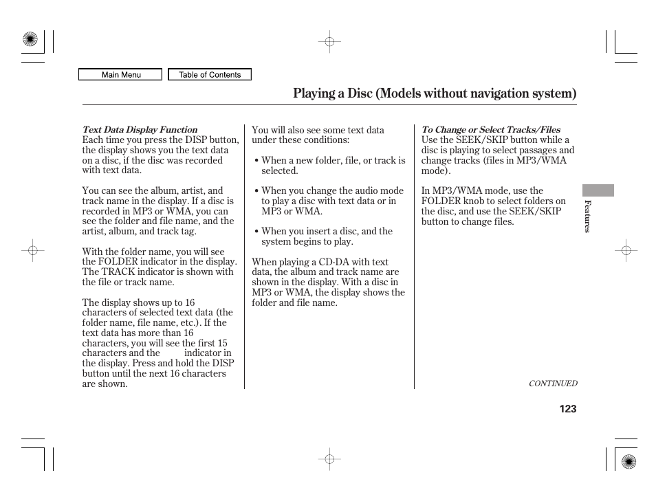 Display button, Playing a disc (models without navigation system) | HONDA 2010 Civic Hybrid User Manual | Page 126 / 368