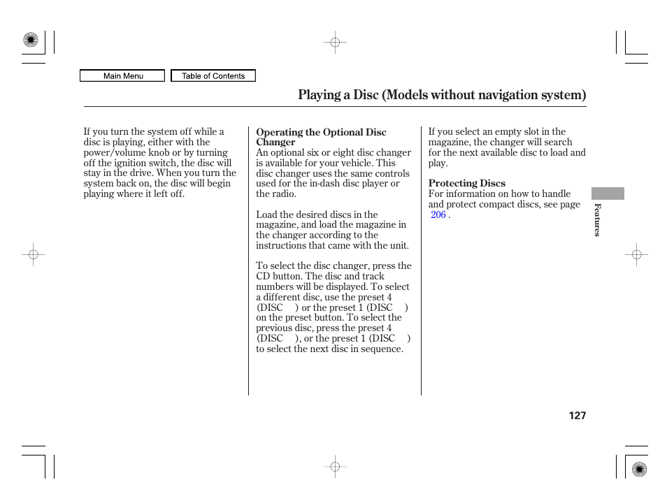 Playing a disc (models without navigation system) | HONDA 2010 Civic Hybrid User Manual | Page 130 / 368