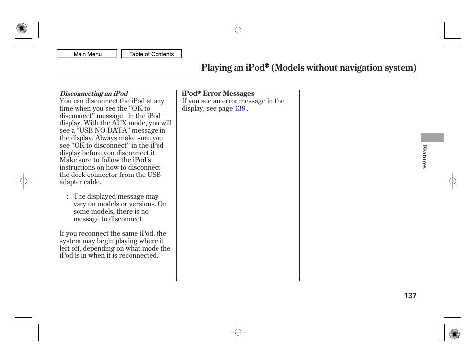 Playing an ipod (models without navigation system) | HONDA 2010 Civic Hybrid User Manual | Page 140 / 368