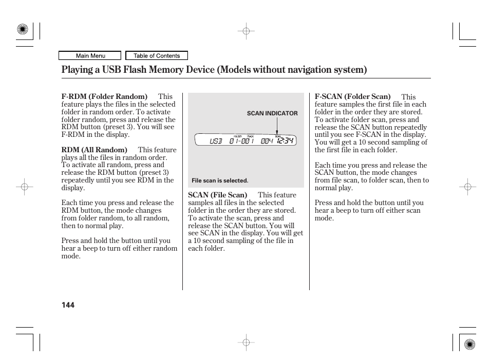 Rdm (random) button, Scan button | HONDA 2010 Civic Hybrid User Manual | Page 147 / 368