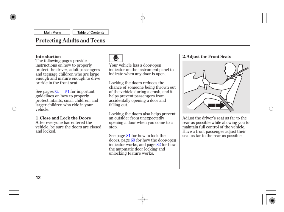 Protecting adults and teens | HONDA 2010 Civic Hybrid User Manual | Page 15 / 368