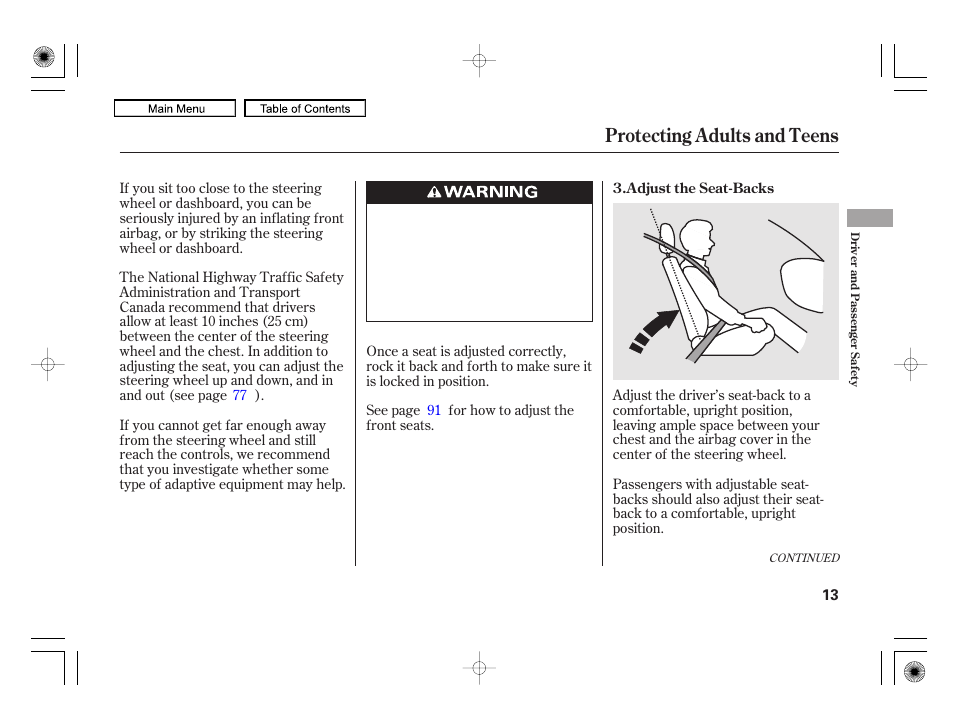 Protecting adults and teens | HONDA 2010 Civic Hybrid User Manual | Page 16 / 368