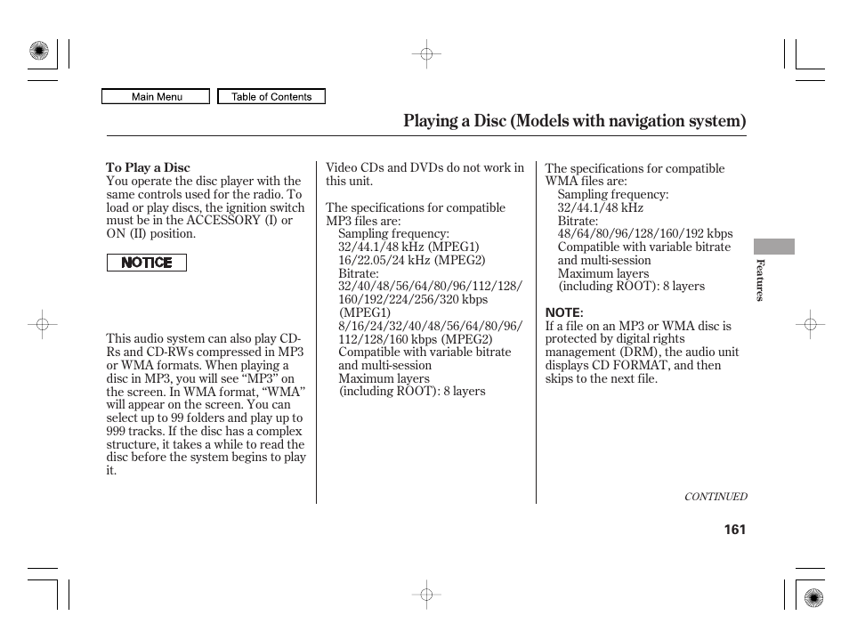 Playing a disc (models with navigation system) | HONDA 2010 Civic Hybrid User Manual | Page 164 / 368