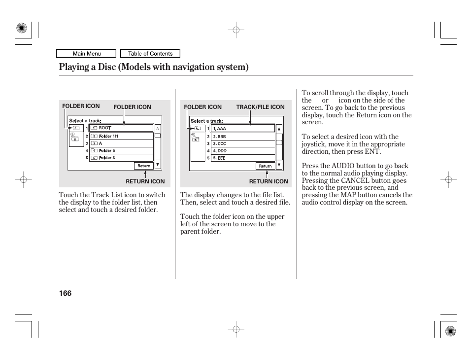 Playing a disc (models with navigation system) | HONDA 2010 Civic Hybrid User Manual | Page 169 / 368