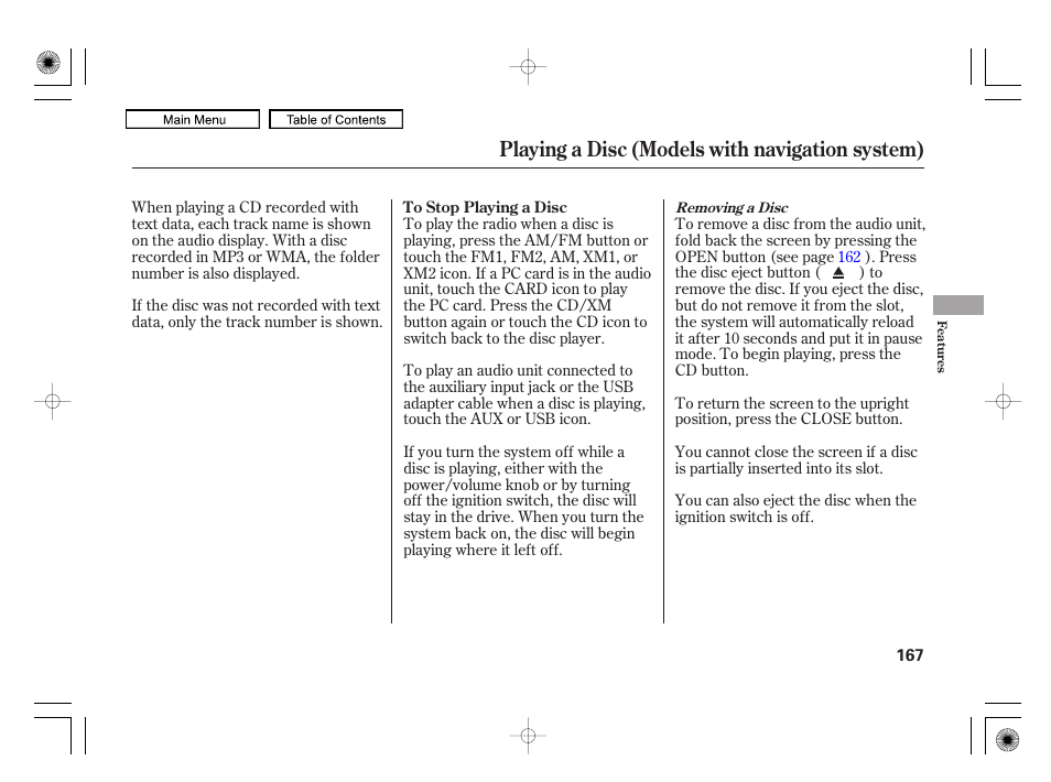 Playing a disc (models with navigation system) | HONDA 2010 Civic Hybrid User Manual | Page 170 / 368