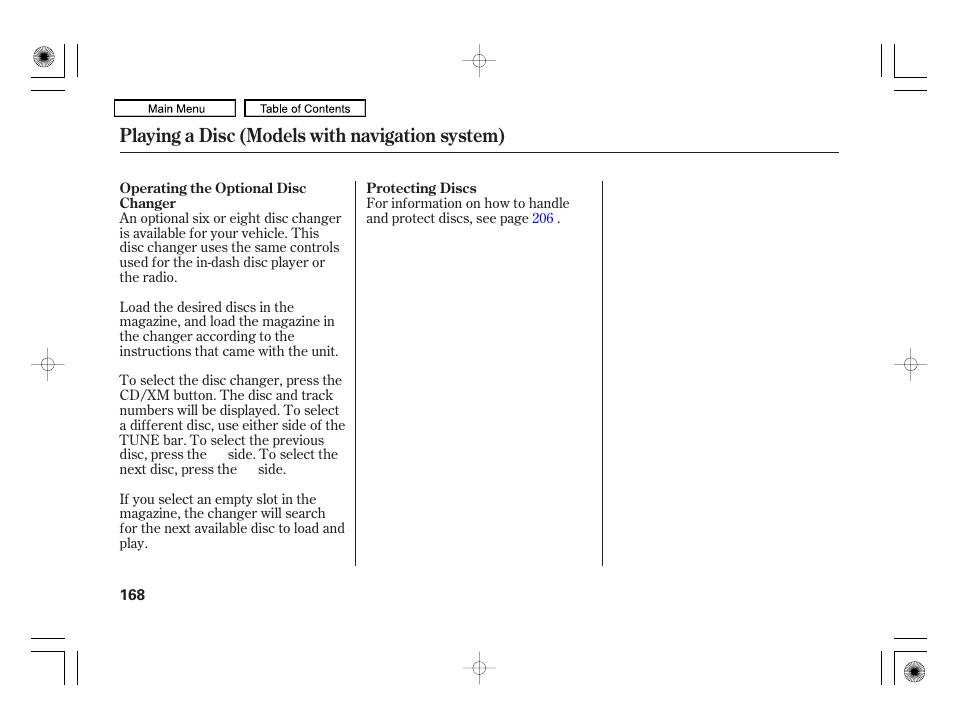 Playing a disc (models with navigation system) | HONDA 2010 Civic Hybrid User Manual | Page 171 / 368