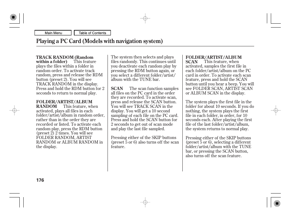 Scan button, Playing a pc card (models with navigation system) | HONDA 2010 Civic Hybrid User Manual | Page 179 / 368