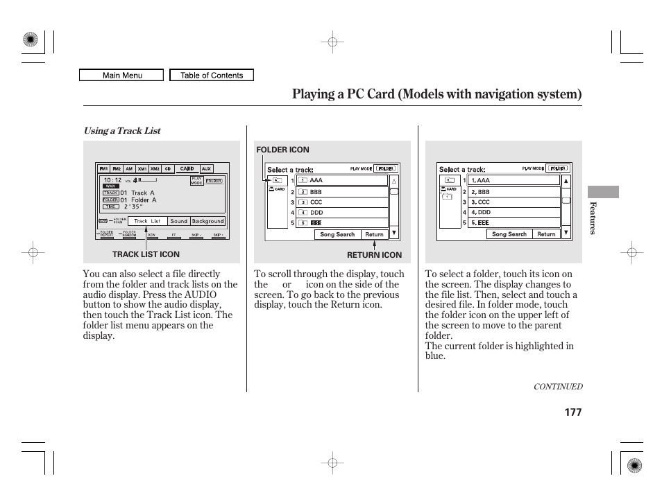 Playing a pc card (models with navigation system) | HONDA 2010 Civic Hybrid User Manual | Page 180 / 368