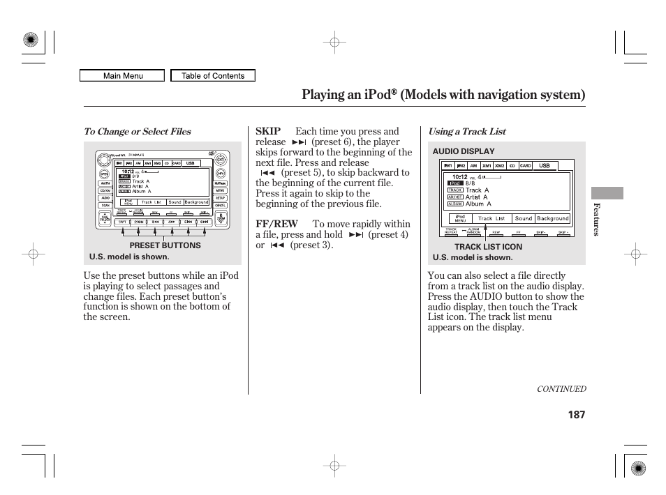 Playing an ipod (models with navigation system) | HONDA 2010 Civic Hybrid User Manual | Page 190 / 368