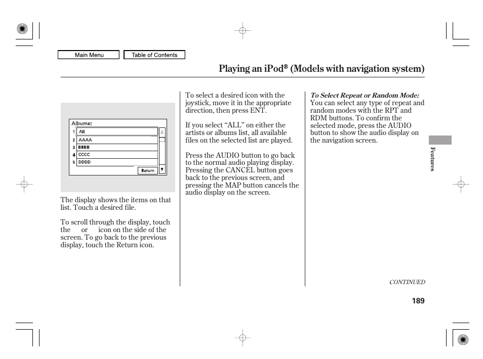 Playing an ipod (models with navigation system) | HONDA 2010 Civic Hybrid User Manual | Page 192 / 368