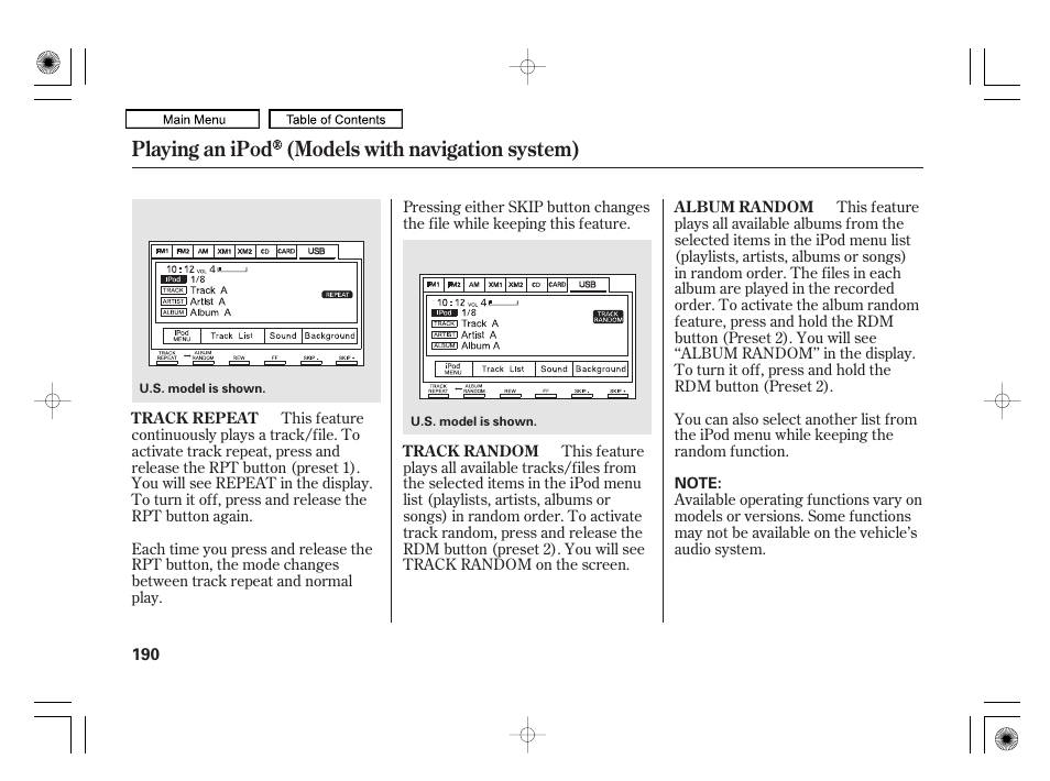 Playing an ipod (models with navigation system) | HONDA 2010 Civic Hybrid User Manual | Page 193 / 368