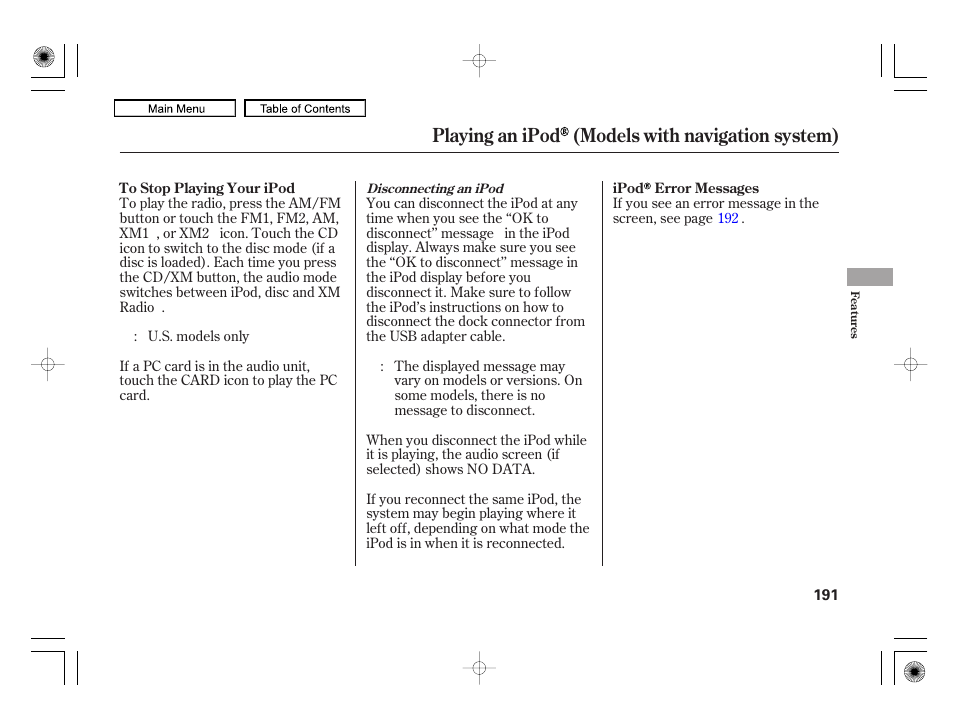 Playing an ipod (models with navigation system) | HONDA 2010 Civic Hybrid User Manual | Page 194 / 368