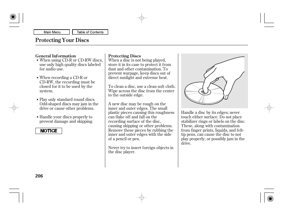 Protecting your discs | HONDA 2010 Civic Hybrid User Manual | Page 209 / 368