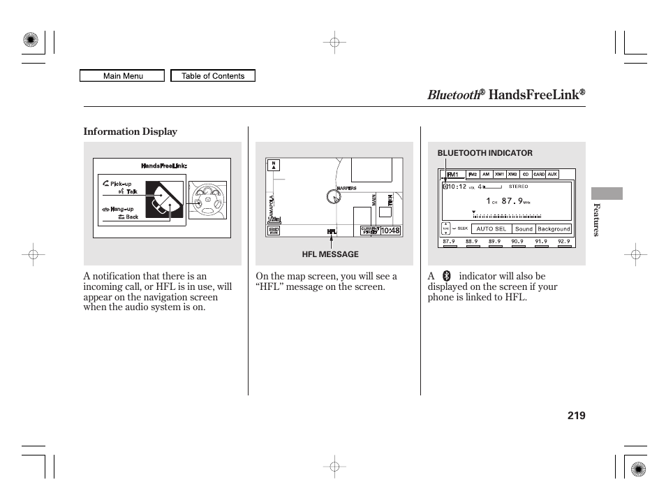 Handsfreelink, Bluetooth | HONDA 2010 Civic Hybrid User Manual | Page 222 / 368