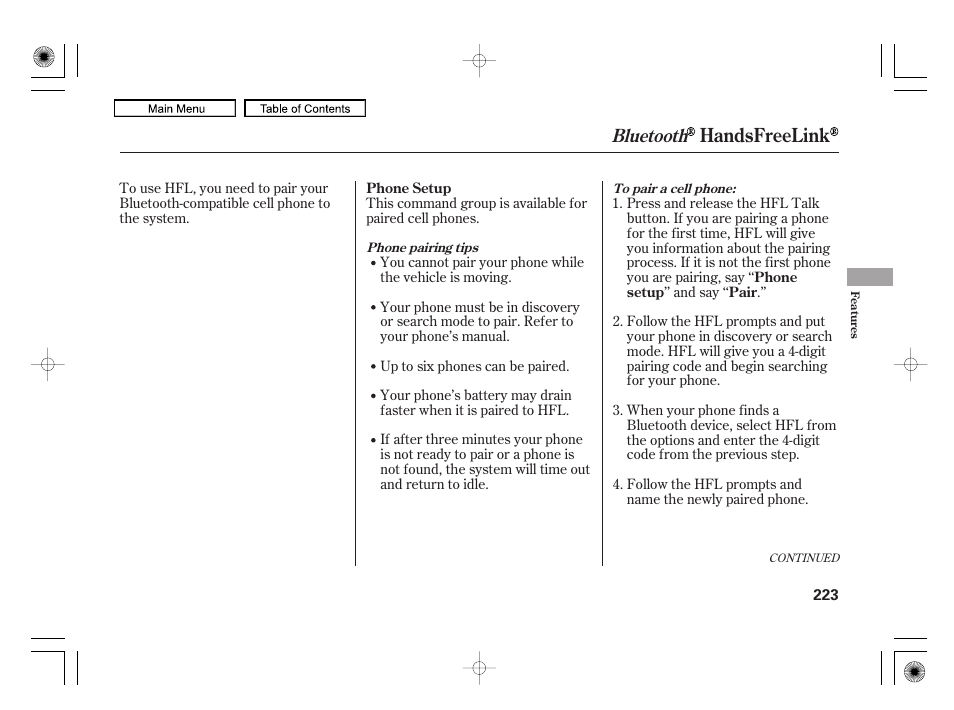 Handsfreelink, Bluetooth | HONDA 2010 Civic Hybrid User Manual | Page 226 / 368