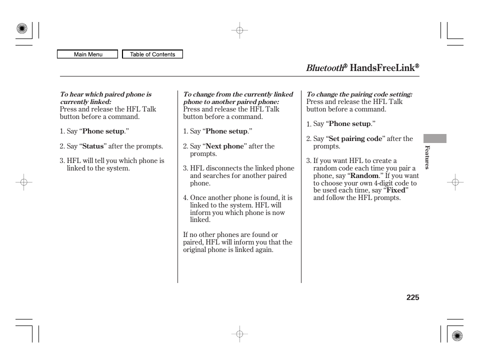 Handsfreelink, Bluetooth | HONDA 2010 Civic Hybrid User Manual | Page 228 / 368